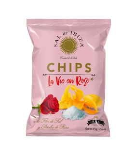 Patatas Chips La Vie en Rose y flor de sal de Ibiza 45gr. Sal de Ibiza. 12un. Delicat Gourmet